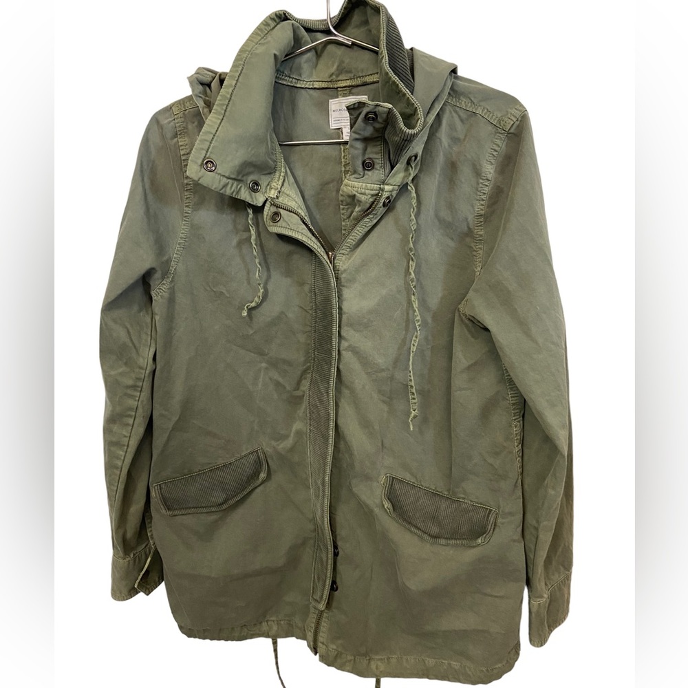 Melrose and Market Army Green Cotton Retro Women’s M Utility Jacket Hoodie MINTY